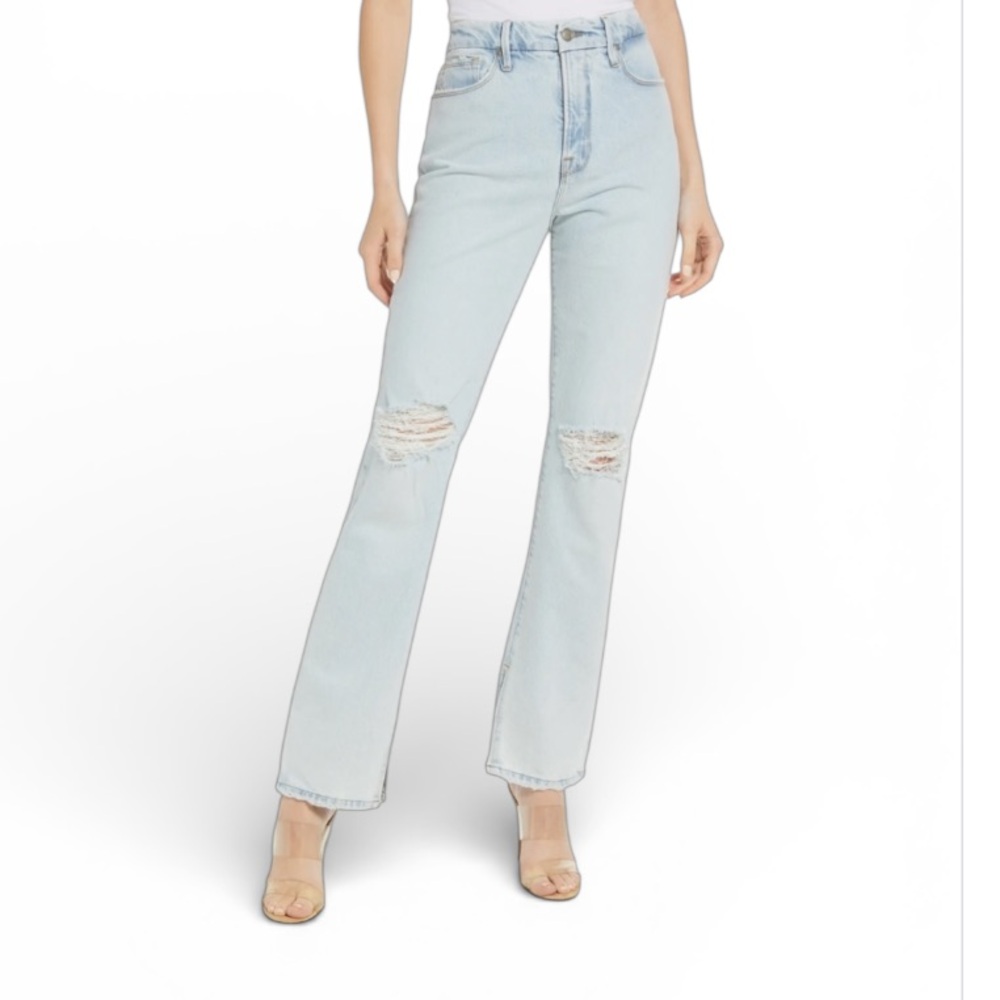 NEW Good American Good Boy High Waist Jeans Split Hem Light Wash Sz 26 / US 2